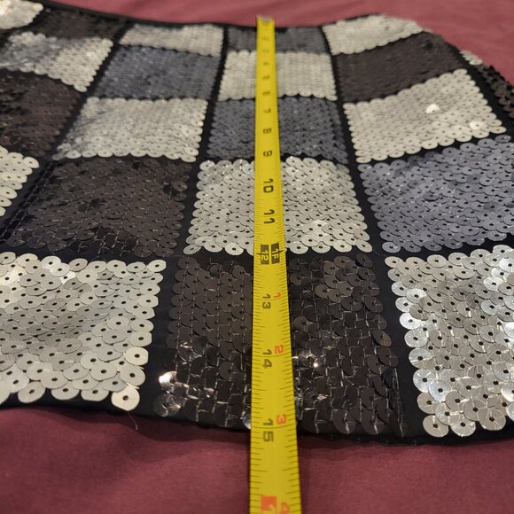 Black and Silver Checkered Sequin Mini Skirt Size 6 Y2K - Picture 7 of 7